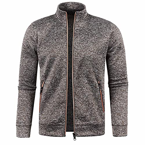 Mens Zip up Cardigan Sweater Long Sleeve Knit Sweater Collared Cardigan Sweaters Fleece Jacket with Zipper Pockets
