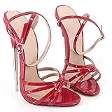 ハイヒール 18cmスティレットディープトアンクルラップスパイクシューズメタルハイヒールサンダルダンスクラブヒール,赤-28.4