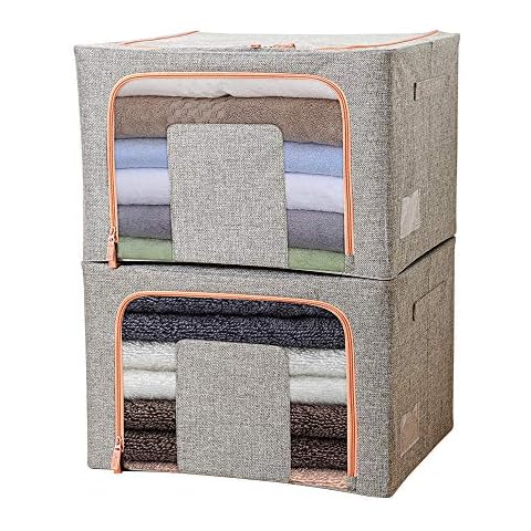 UFREE Clothes Storage Bags with Zips, Under Bed Storage Containers with Reinforced Handle, Thick Fabric for Comforters, Blankets, Bedding, Foldable, Wardrobe Organizer with Clear Window,2 Pack (Grey) Cover