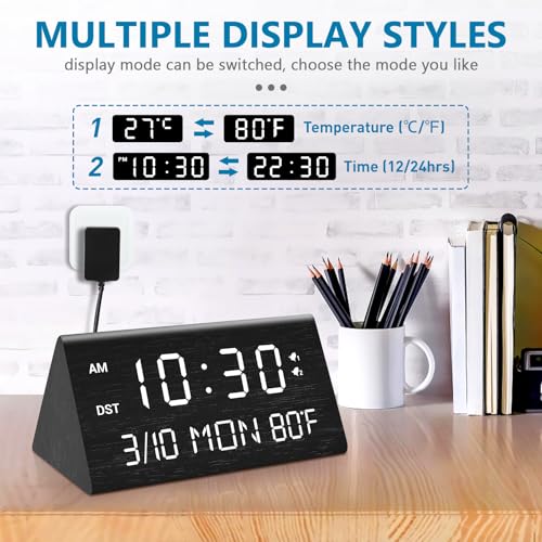 Reloj despertador digital que soluciona el despertar con alarma dual 7