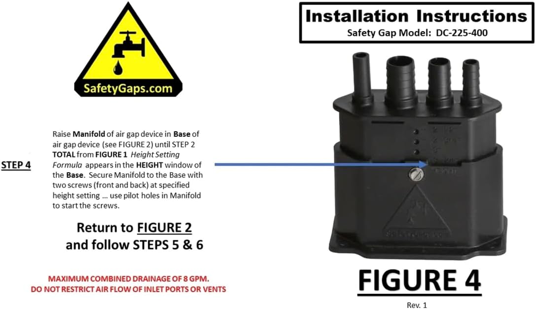 Water Softener Air Gap with 3/8", 1/2" and 5/8" Hose Inlet Ports with Adjustable Height for Floor Drain Cover (Safety Gaps Model Number: DC-225-400 White)