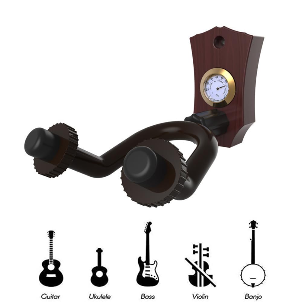 feelP0P0 Guitar Wall Mount with Hygrometer Non-Slip,Rotating Hook,Easy to Install Space-Saving Hanger for Guitar Bass Electric Guitar,Ukulele Ideal for Music Studio,Bedroom,Living Room (1 Pack)