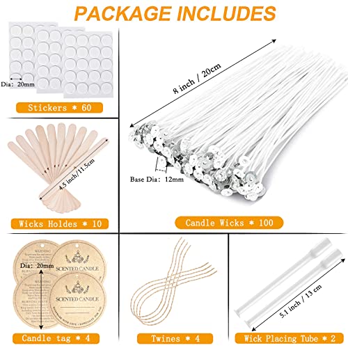 Candle Wick Kit, 100Pcs Candle Wicks With Wick Stickers, Wick Holders, Wick Placing Tube And Candle Tags For Candle Making … (8 Inch Kit) #TOP1