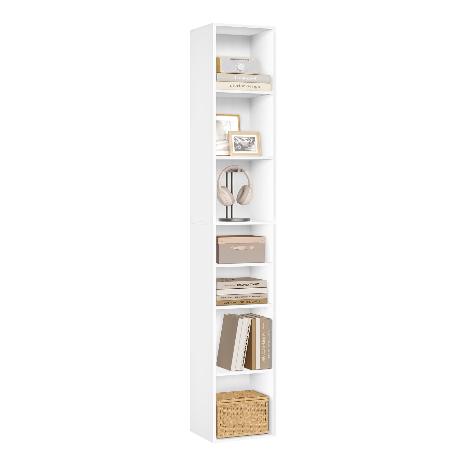 WOLTU Bibliothèque à Livres, Étagère de Rangement à 7 Niveaux, 30x26x178,5cm, Meuble Colonne avec Compartiments Ouverts, pour Bureau/Salon/Chambre, Blanche, SK066ws