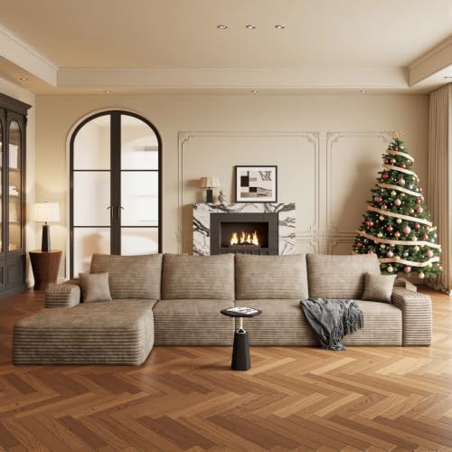 Image of Boneless Couch, Modular Sectional Couches for Living Room, U-Shaped Cloud Couch Sofa with Deep Seat, Fluffy Corduroy Upholstered Corner Sofa