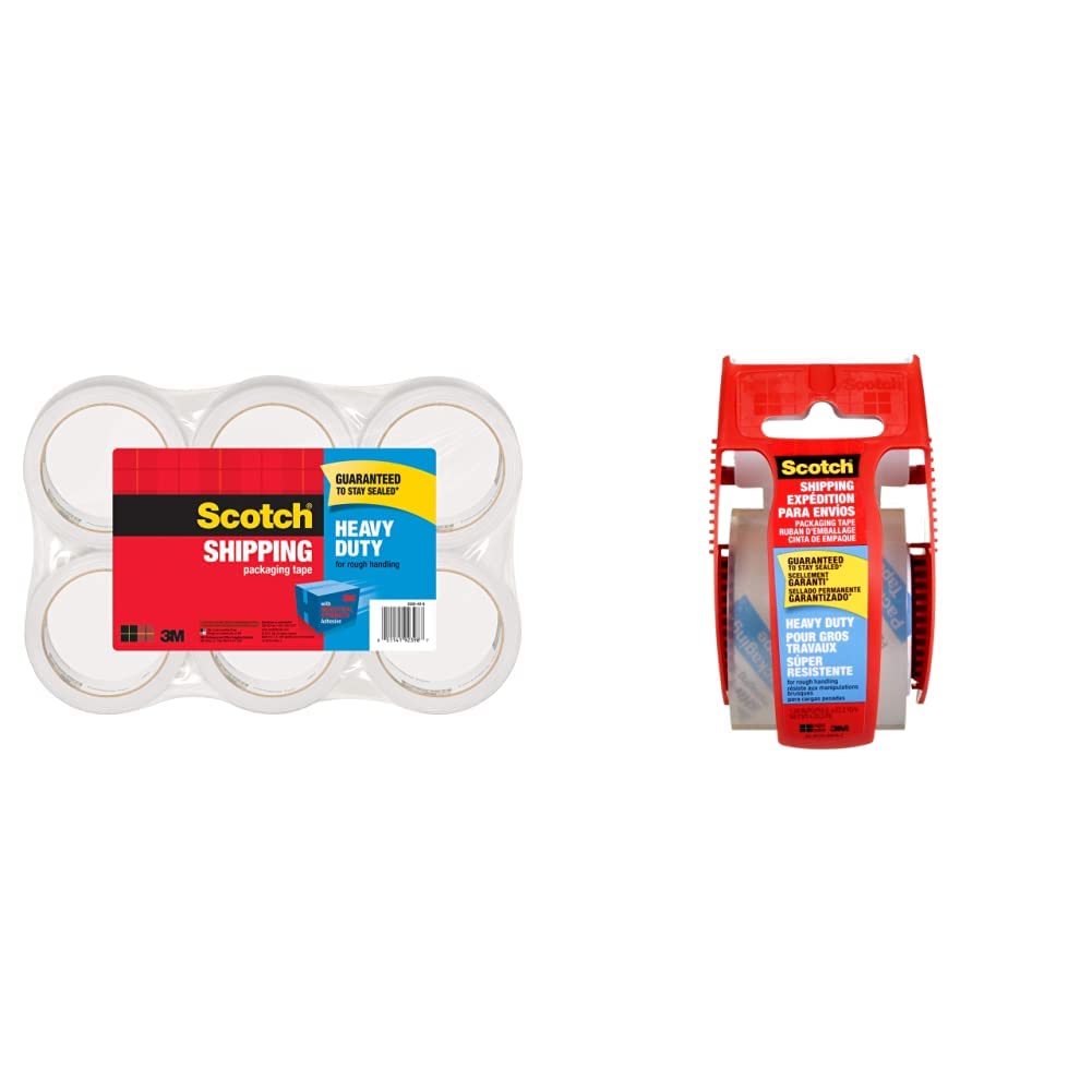 Scotch Packing Tape Heavy Duty Shipping Tape, 1.88" x 50m, 6 Rolls