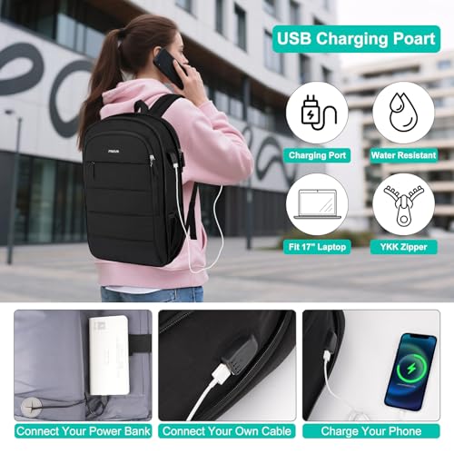 MOSISO 15-15.6 inch Laptop Backpack, Puffy Travel Backpack for Women, Quilted Casual Daypack, 16 inch Expandable Carry on Computer Bookbag with USB Port for College Work Business, Black3