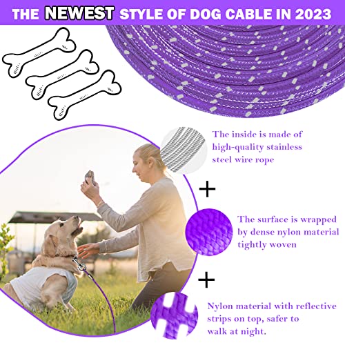 Vivboo Dog Tie Out Cable 10Ft/15Ft/20Ft/30Ft Dog Runner Cable For Training With Swivel Hook Green/Blue/Purple Dog Chains For Yard And Outside For Heavy Duty Dogs Up To 100Lbs #TOP5