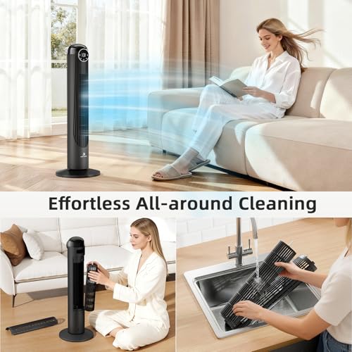 Image of Antarctic Star T36 Tower Fan-36 Inch, Bladeless Oscillating Fan with Remote, 6 Speeds & 4 Modes, LED Display, 9H Timer, Quiet Floor Standing Fan for Bedroom Living Room Office, Black