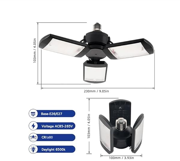 LED Garage Lights - 4000 Lumen 6500K Daylight 40W, Deformable Three Leaf Garage Organization Ceiling Lighting, Pack of 2 by ANYPOWK - Image 2