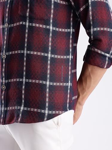 Image of TURMS Men's Casual Checks Shirts, Odor Control, Moisture Wicking, Button Down Collar, Cool Tech Cotton Fabric, Tailored Fit, Full Sleeve