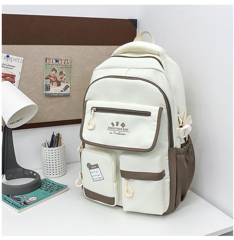 Fashion Backpack for Women Men Aesthetic Simple Design Shoulder Bag Bookbag Trendy Cute Backpack Harajuku Daily Bags (khaki)4
