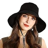 URSFUR Women Summer Sun Large Brim Hats Foldable Beach Hat Cotton UPF 50+ Sun Protection Cap with Floppy Strap Black