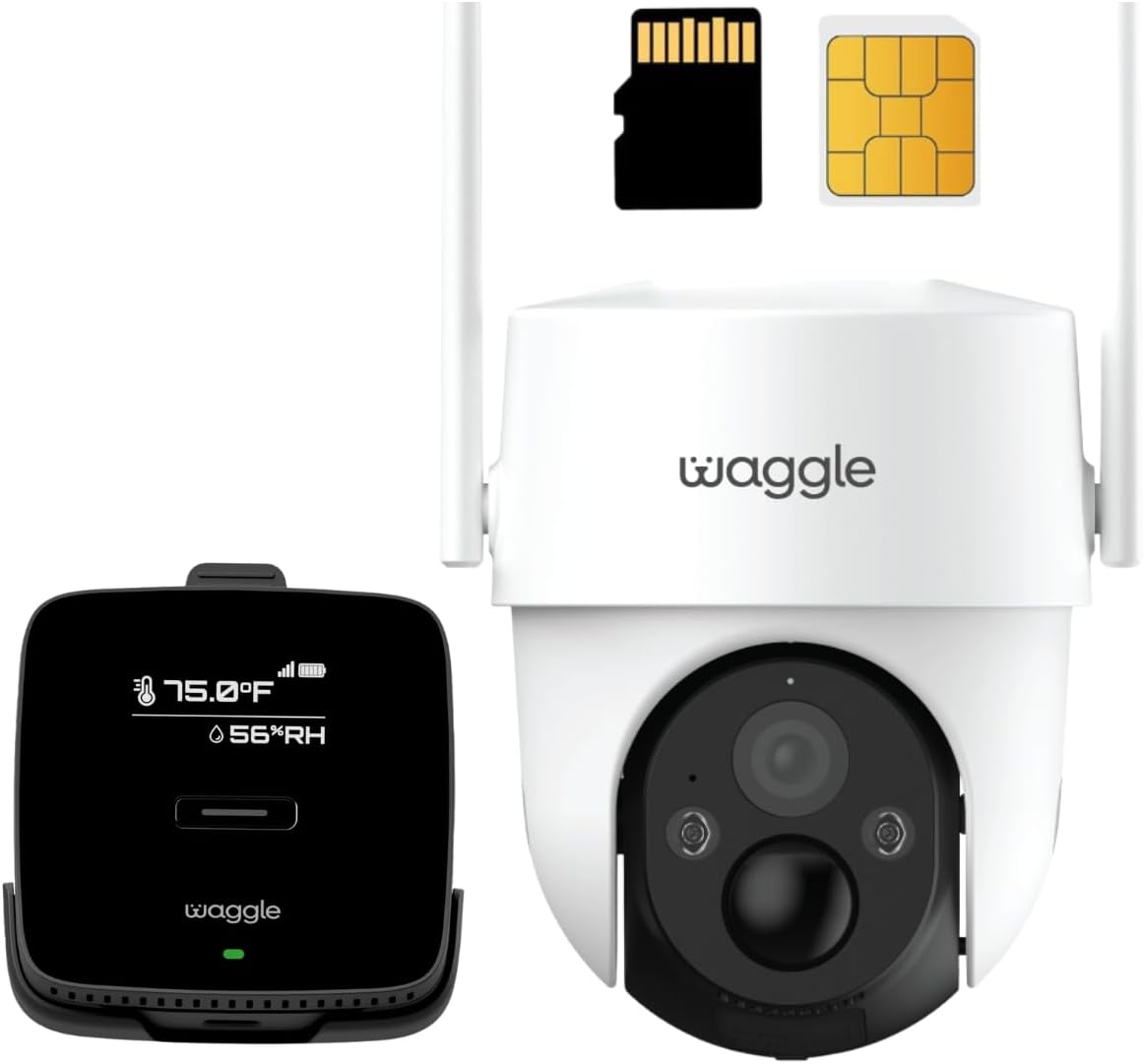 Waggle RV 4G LTE Pet Monitor Lite + 4G Cellular Security Camera - No WiFi? No Problem, Temperature & Humidity Monitor, Real-time Alerts - 2-Way Talk, Night Vision - Supports Varizon, AT&T & T-Mobile
