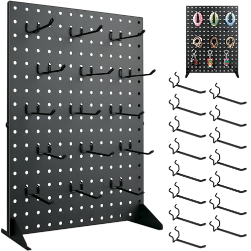 Metal Pegboard Display Stand With 15 Peg Board Hooks Accessories, Desk Pegboard Panels, Merchandise...