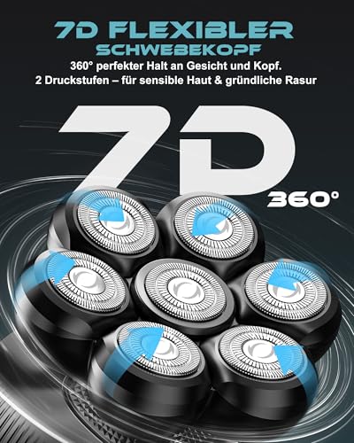 Topipop Glatzen Rasierer Herren,7D Detachable Glatzenrasierer Wasserdichte Nass und Trocken Kopfrasierer Glatze, Skull Shaver Wiederaufladbar Typ-c LED Anzeige (Schwarz)