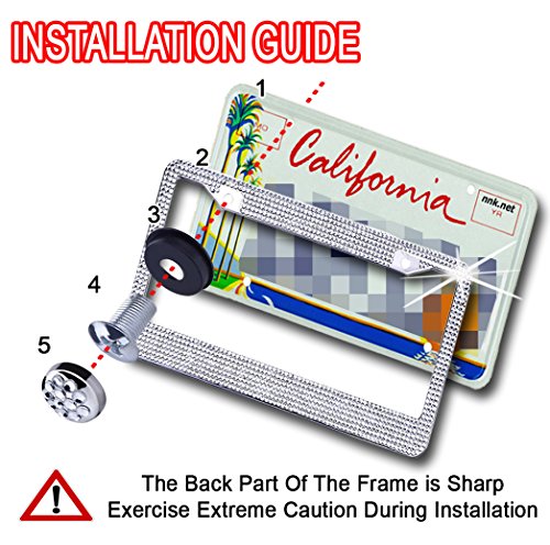 image for Zento Deals Shiny Crystal Bling Metal Chrome License Plate Frame with 