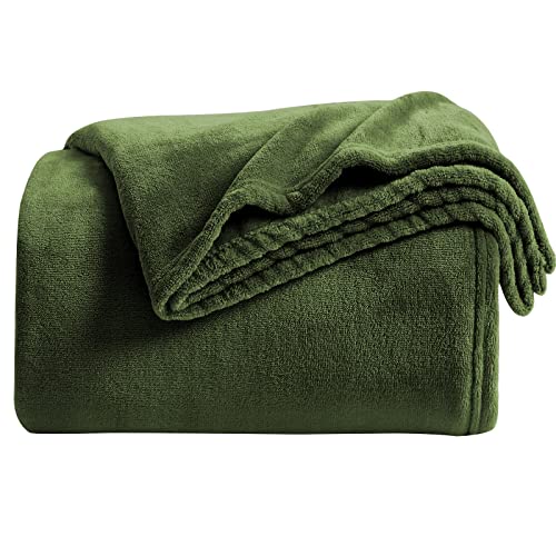 KMUSET Super Soft Throw Blanket Premium Silky Flannel Fleece Twin Size Green Microfiber Lightweight Blanket All Season Use,60X80 inches