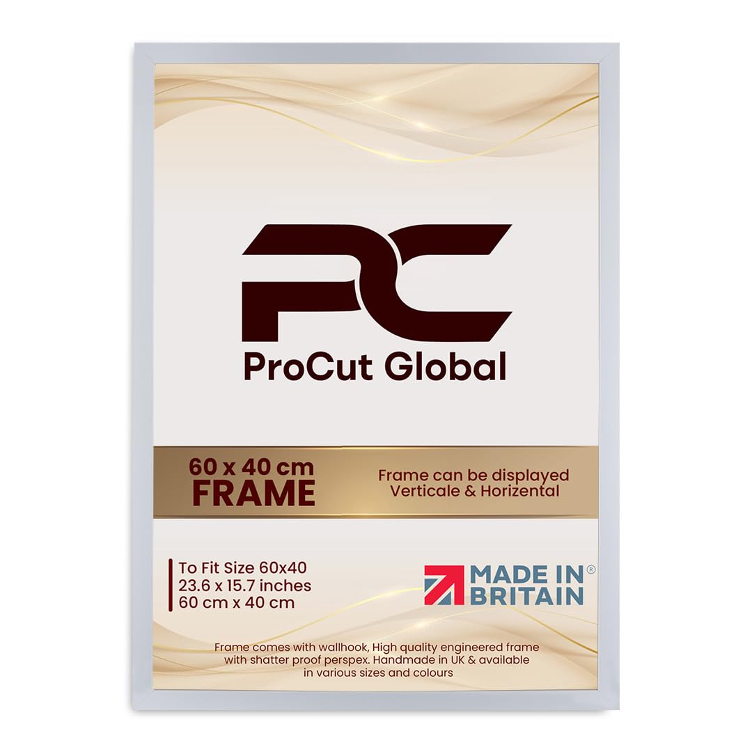 Procut Global 60X40CM White Picture Frames - Modern Wooden Photo Frame with Shatterproof Perspex for Wall or Tabletop - Perfect for Posters, Certificates, Prints - Sizes & Colors Available