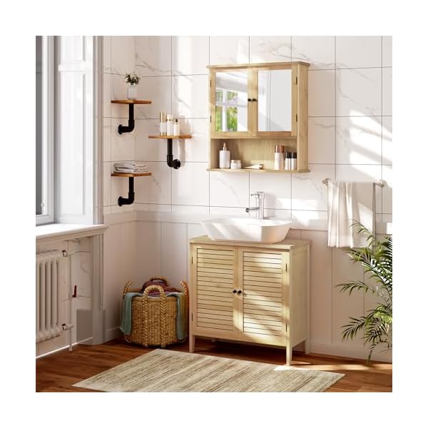 EUGAD Waschbeckenunterschrank Unterschrank Badezimmerschrank Waschtisch Badschrank mit 2 Türe 60 x 30 x 60 cm Bambus – Bild 4