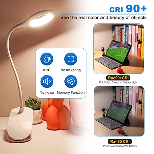 Aveva Clip On Reading Lights, Led Desk Lamp With Flexible Gooseneck, 3 Color Temperatures, Clamp Light With Touch Control For Dorm Study Office Bedroom, Usb Rechargeable, Eye-Caring, And Energy Saving #TOP2