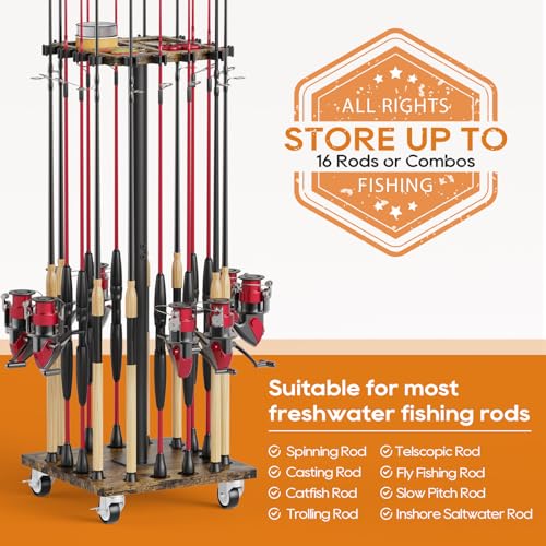 Support de canne à pêche 16 bâtons, rack de rangement matériel de pêche rotatif - 7