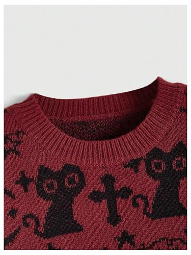 Image of WDIRARA Women's Goth Cartoon Pattern Sweater Long Sleeve Crewneck Knit Pullover Top