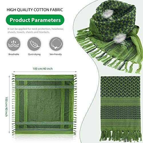 Satinior 3 Arab Plaid Fringe Scarves Shemagh Keffiyeh Head Neck Scarf With Tassel For Tactical Outdoor Camping Accessory Unisex (Army Green, Coffee, Sapphire Blue) #TOP2