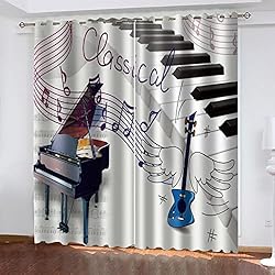 Cortinas Musicales Cortinas Opacas Termicas Aislantes Frio Y Calor con Ojales 2 Piezas 140 X 160 Cm 3D Instrumento Musical Piano Guitarra Cortinas Opacas Dormitorio Salon Modernas Juvenil Infantil Cortinas Cocina Ofici