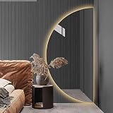 Tangaozu Badkamerspiegel met LED-verlichting, verlichte make-upspiegel, wandmontage, 120 cm dimbaar, 3 kleuren verlicht, anti-condens, verlichte make-upspiegel, halve maan, frameloze spiegel in