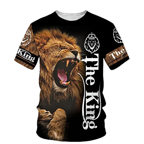 T-shirt lion 3D homme à col rond et manches courtes grande taille 3XL