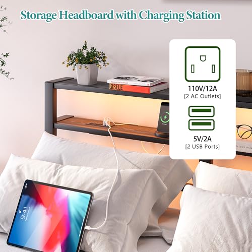 HAHRIR Floating Queen Bed Frame with LED Lights & USB Charging Station, Metal Platform Bed with Two Storage Shelves, Heavy Duty Noise-Free Slats,Black by HAHRIR - Image 4