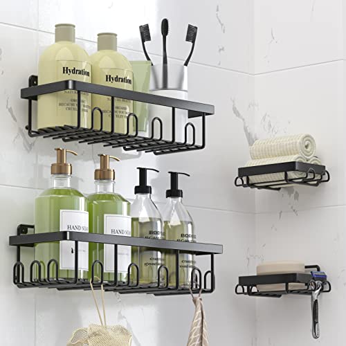 Meafuly Shower Caddy Shelf Organizer Rack - Stainless Steel With Hooks Bathroom Cabinet Organizer Shelf Space Saving And Easy To Organize 4 Piece Decor Wall Shelf Set With 40Lb Weight Capacity #TOP15
