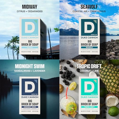 Image of Duke Cannon Big Brick of Soap Variety Pack - Seawolf, Midway, Midnight Swim & Tropic Drift, Large 10 oz Triple Milled Men's Bar Long-Lasting Soap Bundle