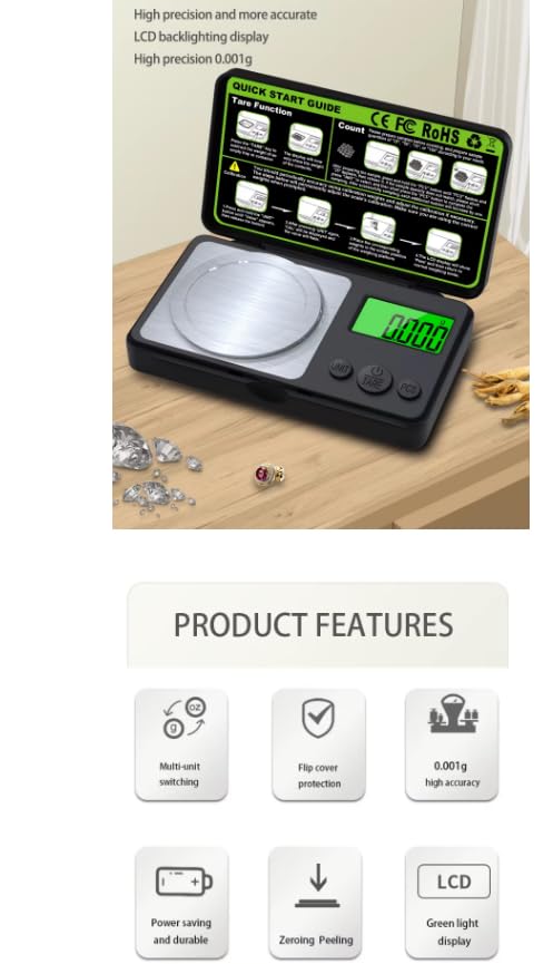 100G/0.01 Digital Pocket Scale Portable ABS Weight Scale with Large LCD Backlight Weighing Tools