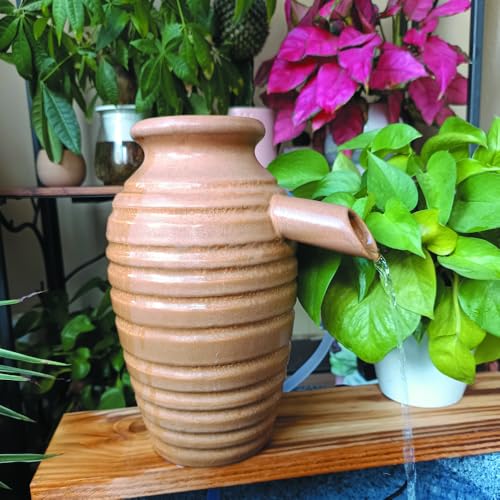 Outdoor Garden Fountain Spitter Pond Water Feature Pump Ceramic Pot Decoration (5.7 inch Brown)
