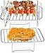 2 Stücke Heißluftfritteuse Grillrost Für Doppelkorb Air Fryers, Air Fryer Zubehör Dehydrator Rack Edelstahl Heißluftfritteuse Set Mit 3 Spießen Kompatibel Mit Ninja Foodi DZ201 DZ401 Heißluftfritteuse