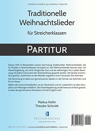 Traditionelle Weihnachtslieder für Streicherklassen: Partitur (German Edition)