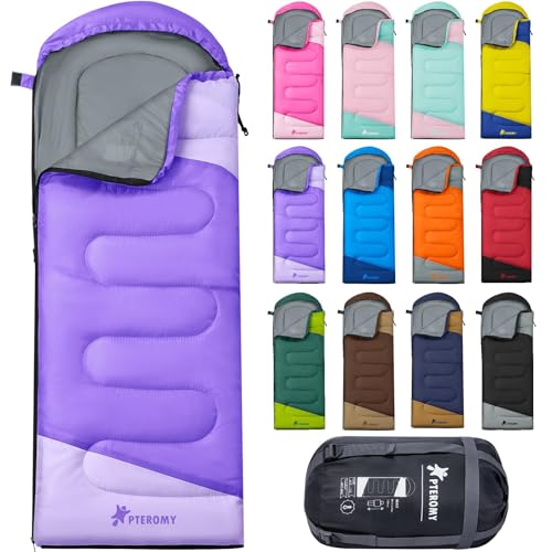 PTEROMY Sleeping Bags for Adults, Lightweight and Machine Washable, Water Resistant Backpacking Camping Sleeping Bag for Warm Cold Weather, Camping Essentials for Hiking Travel