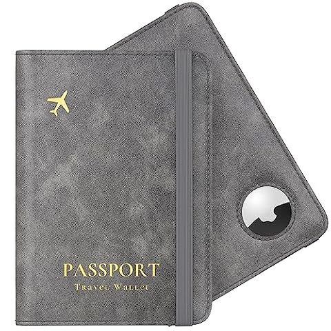 Stouchi AirTag Passport Wallet, Grey, Unisex, Faux Leather, RFID Blocking, Anti-Waterproof — $12.95 (19% off)