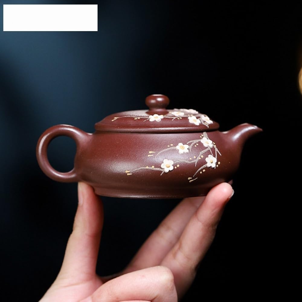 Teiere Teiera Classica in Argilla Viola da 120 ml Teiera Fatta a Mano con Fiori di pruno Pentola di Minerale Grezzo Viola Fango tè Bollitore Zisha Teaset Servizi da tè Teiera
