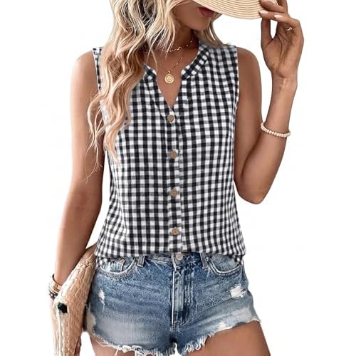 Ivicoer Women’s Summer Sleeveless Button Down Shirt V Neck Blouses Casual Office Tank Tops