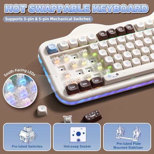 Image of YUNZII C98 Wireless Mechanical Keyboard with Number Pad,98 Key BT5.0 /2.4G /USB-C Hot Swap Gasket Mount with PBT MOA Keycaps,Custom RGB,Cute Cake Keyboard for Win /Mac (Choco, Milk V2 Linear Switch)