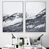 2 Piece Framed Canvas Wall Art Black and White Mountains Canvas Prints Home Artwork Decoration for Living Room,Bedroom - 16