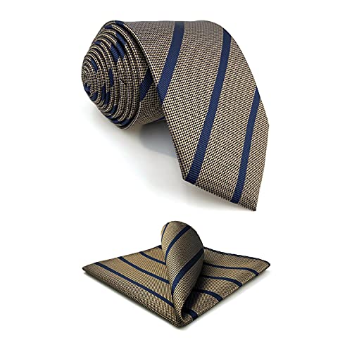 S&W SHLAX&WING Mens Ties Set Silk Brown Formal Neckties for Men Striped Blue Classic Size Necktie with Pocket Square Set