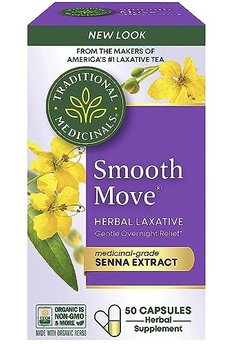 Traditional Medicinals Smooth Move Senna Laxative Capsules, Natural Herbal Constipation Relief, 50 Capsules (Pack of 1) Traditional Medicinals Smooth Move Senna Laxative Capsules, Natural Herbal Constipation Relief, 50 Capsules (Pack of 1)