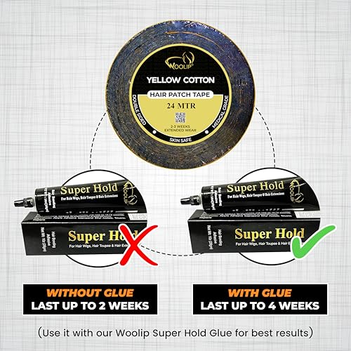 Image of Yellow Black Tape 24m Hair Patch For Super Ultra Hold Up To 2-3 Weeks Waterproof | Wig Tape 1 Inch Cotton Material | For Men & Women | Double Sided Hair Patch Tape Yellow Black