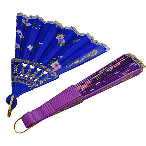 Miayon 10Pcs Floral Folding Hand Fan Vintage Retro Silk Handheld Fans Lace Folding Fan Wedding Dancing Church Party Gifts (Random Color) #TOP2