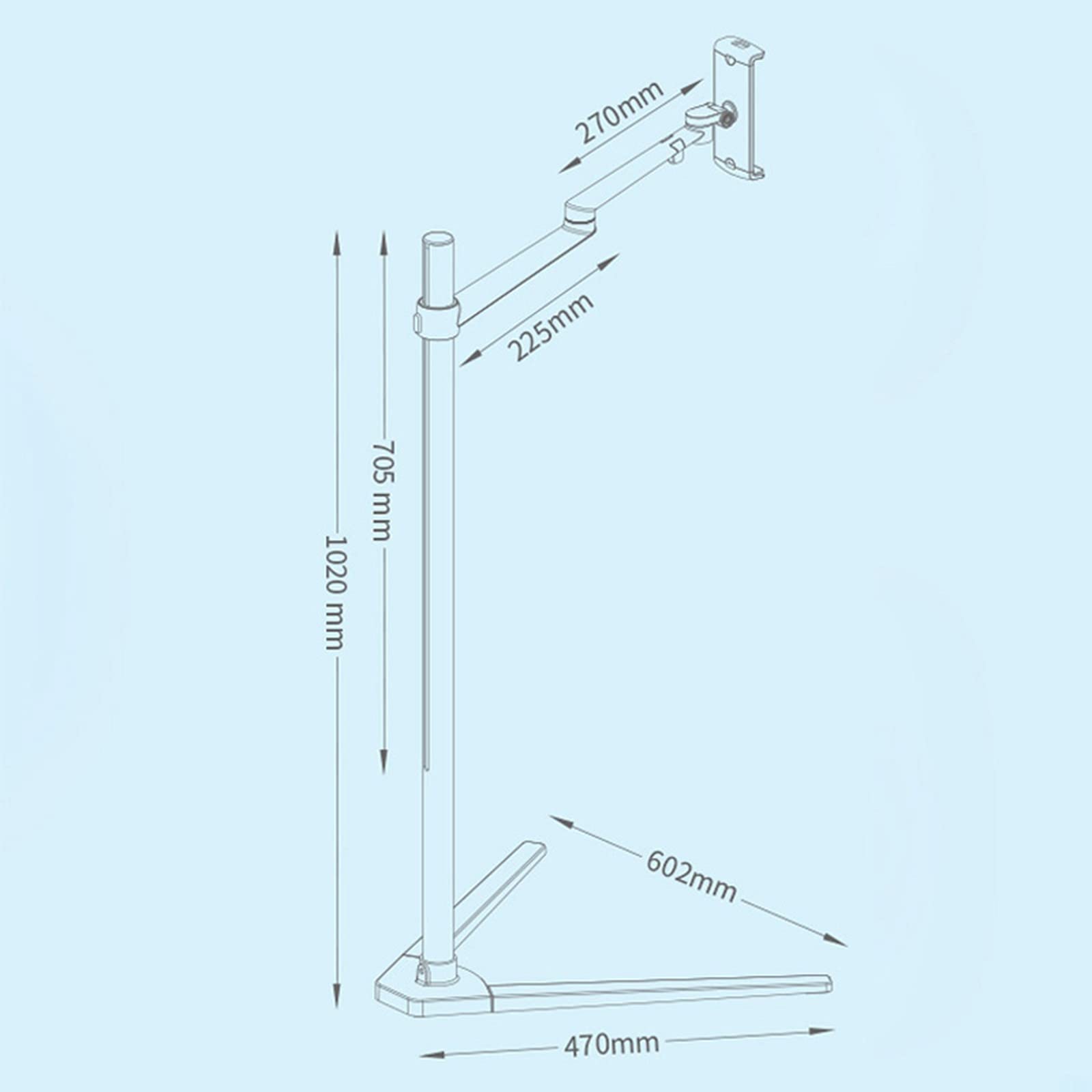 Supporto da Pavimento Multifunzione per Tablet Computer Smartphone da 4-14 Pollici Supporto per Braccio Singolo Girevole Regolabile in Altezza/inclinazione