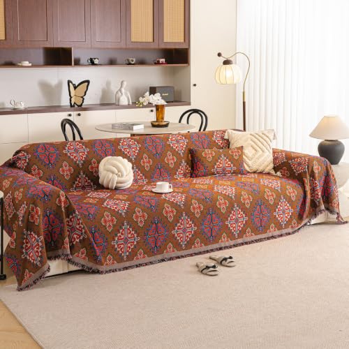 DREAMINGO Terracotta Brown Vintage Couch Cover Jacquard Sofa Cover 71"x118"